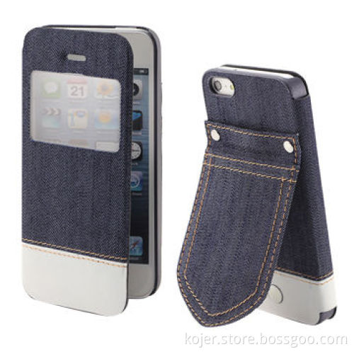 Hot-standing Denim Leather Phone Cases for iPhone 5S, OEM Orders Welcomed